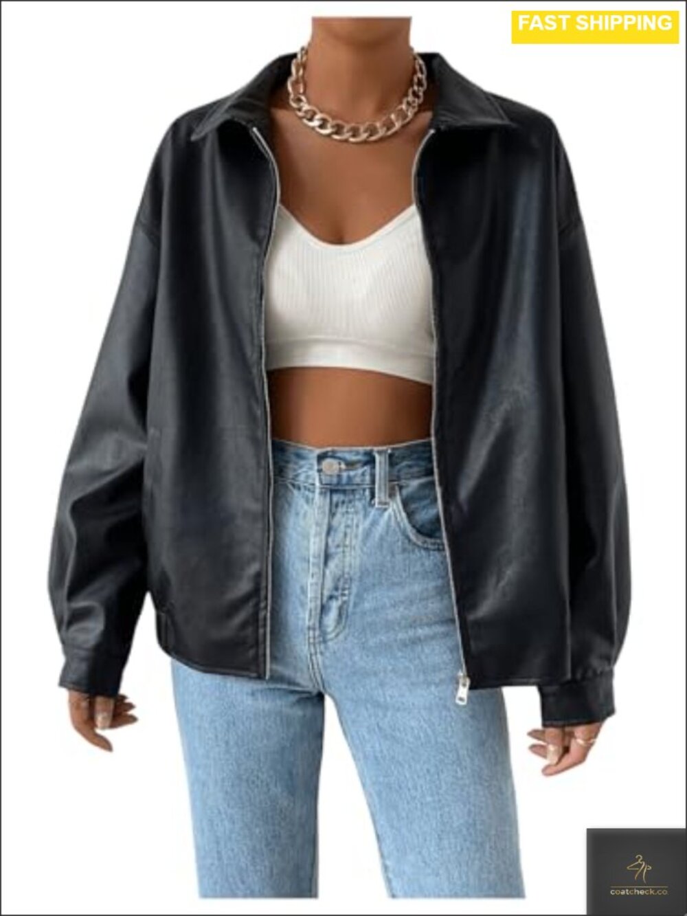 MakeMeChic Faux Leather Moto Jacket
